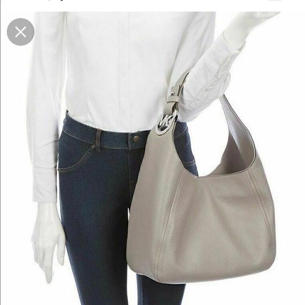 Michael Kors mk grey pebble leather Fulton hobo tote bag/purse/pocketbook